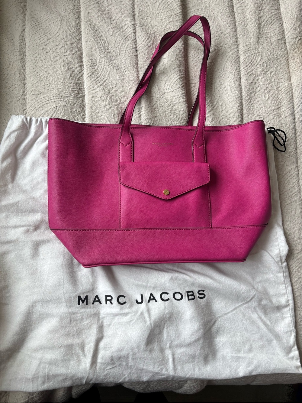 Marc Jacobs Hot Pink Saffiano Leather Tote with Front Pocket